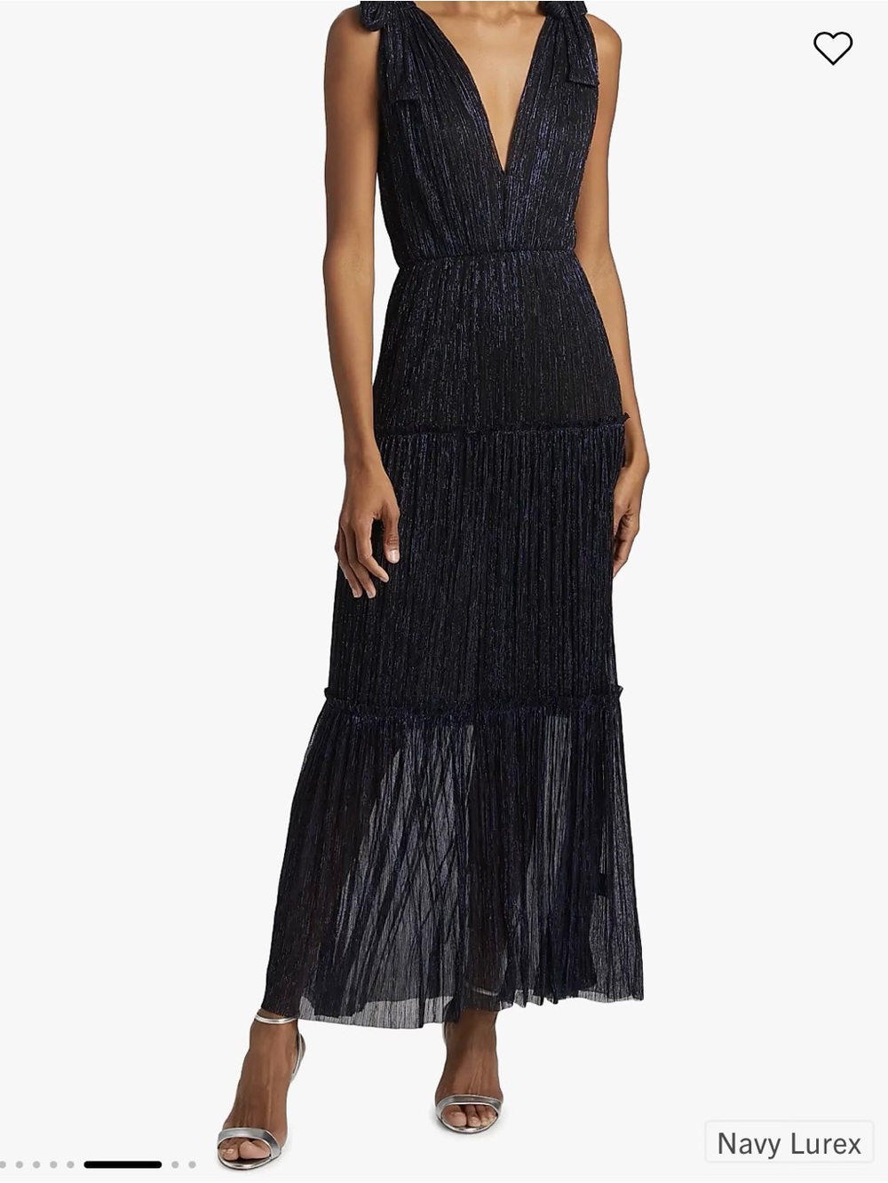 Sabina Musayev Navy Lurex Plunging Tiered Maxi Dress